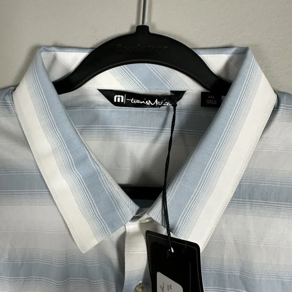 NWT Travis Mathew 2XL Dusk‎ Blue White On The Line Short Sleeve Button Up Shirt - Picture 4 of 7